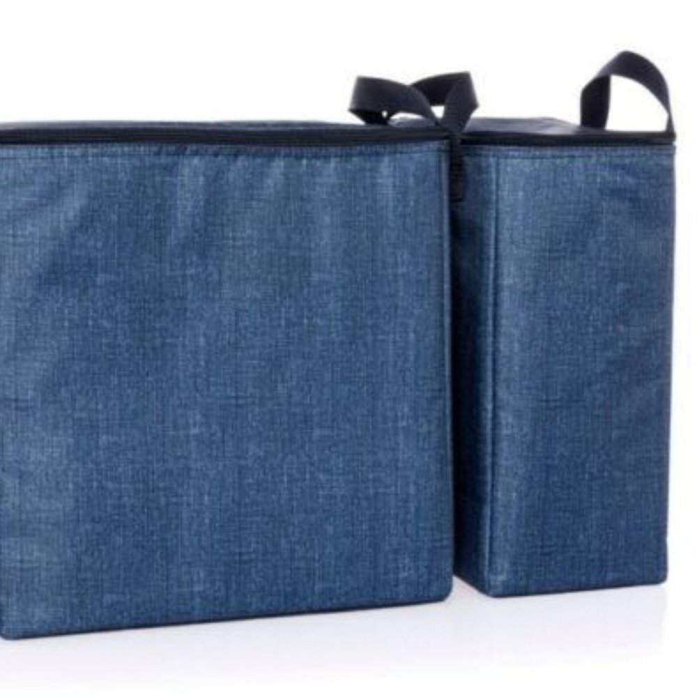 Thirty-One Double Chill Thermal Set - Blue Crosshatch - NIB